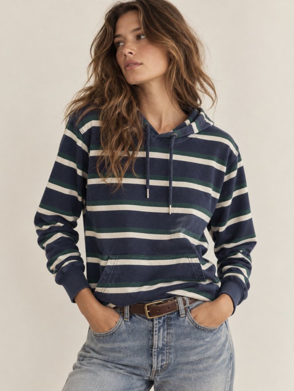 J.Crew Re-Imagined Lightweight Slub Cotton Striped T-Shirt Pullover Hoodie M
